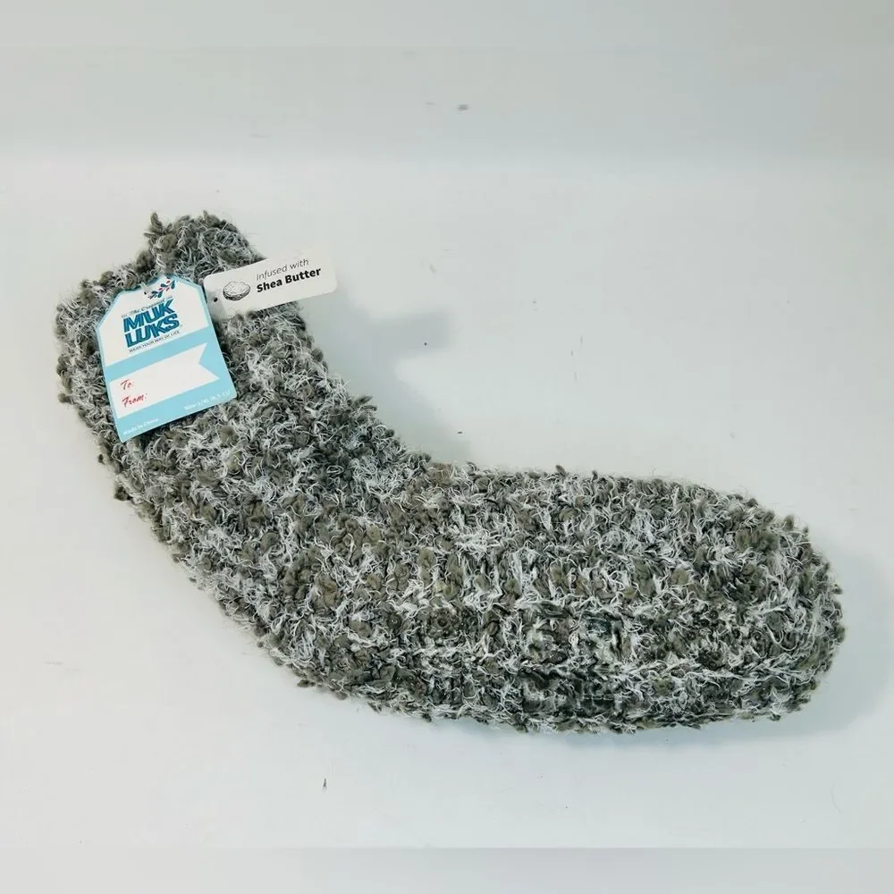NEW Muk Luks Grey Marled Knit Fuzzy Socks Infused w/Shea Butter size 8.5-11 NWT